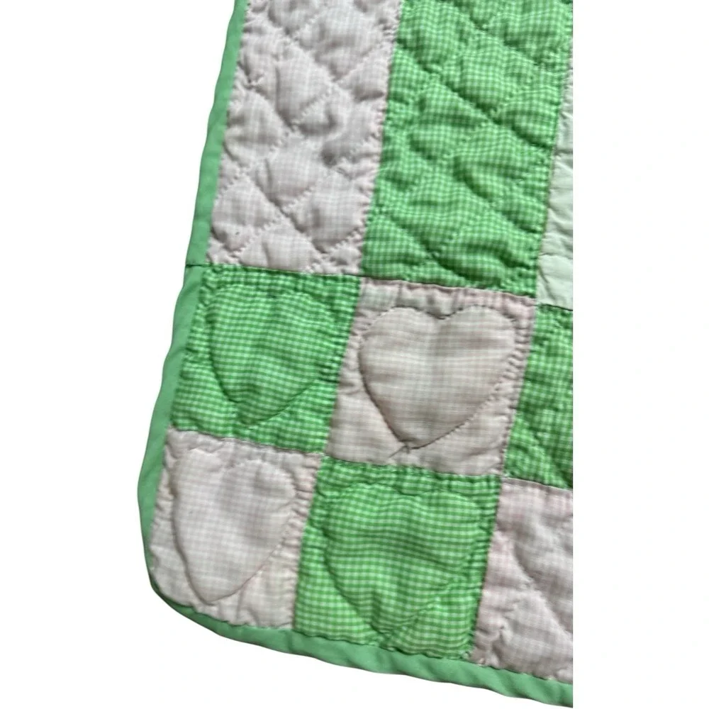 Hand Embroidered Hand Quilted 15 Squares Animals Pink Green Gingham 67‎ X 44
